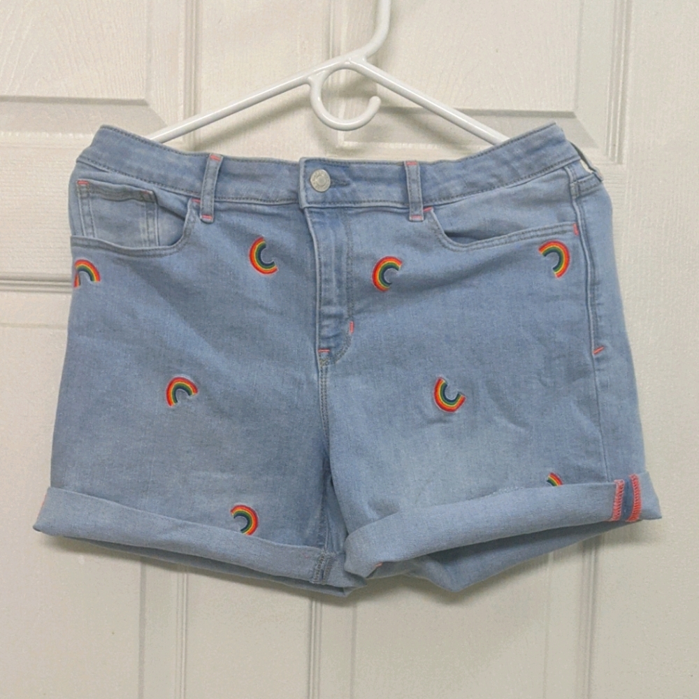 Rainbow embroidered gap denim shorts 18 plus NWOT
